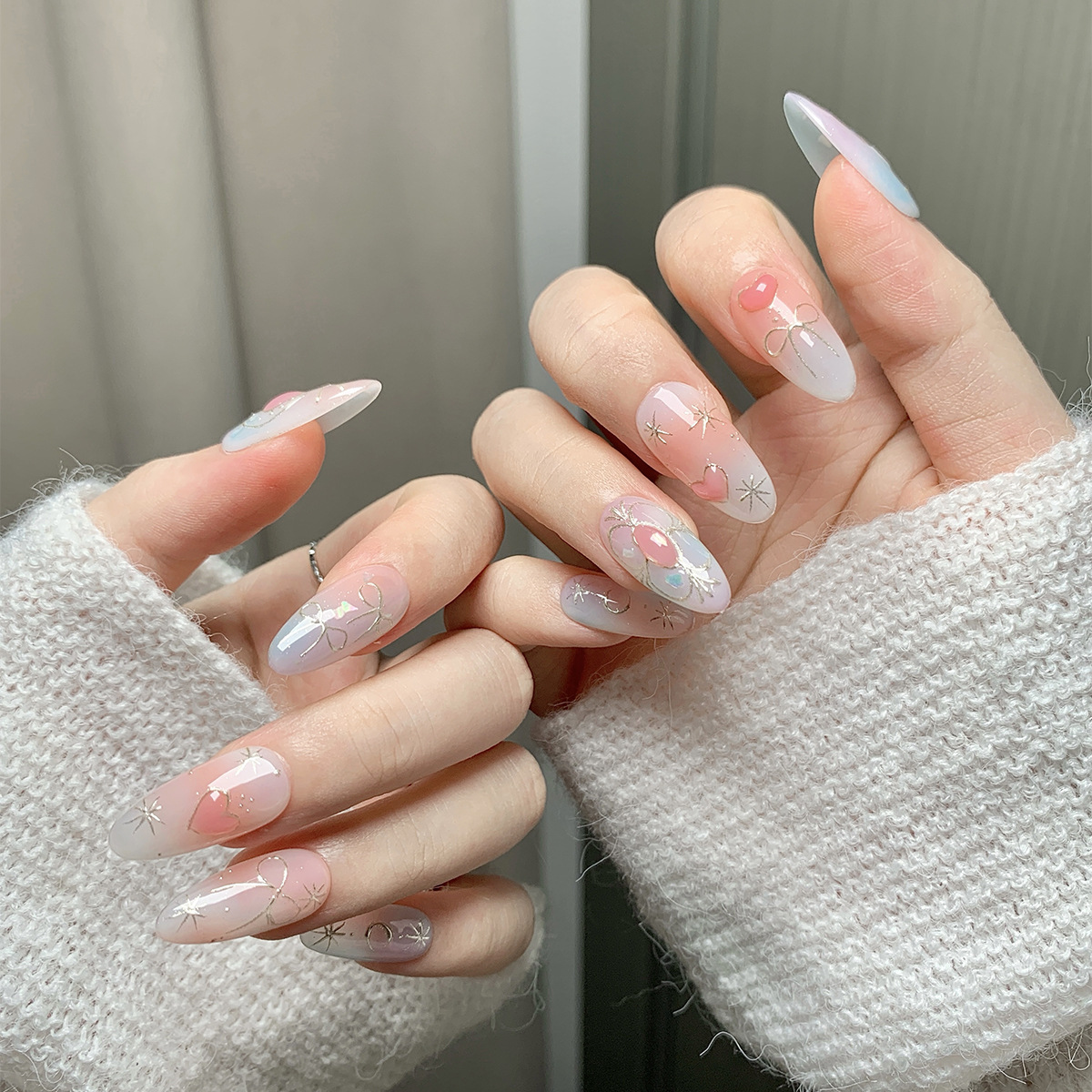 exquisite handmade cateye nail design patches timeless white color