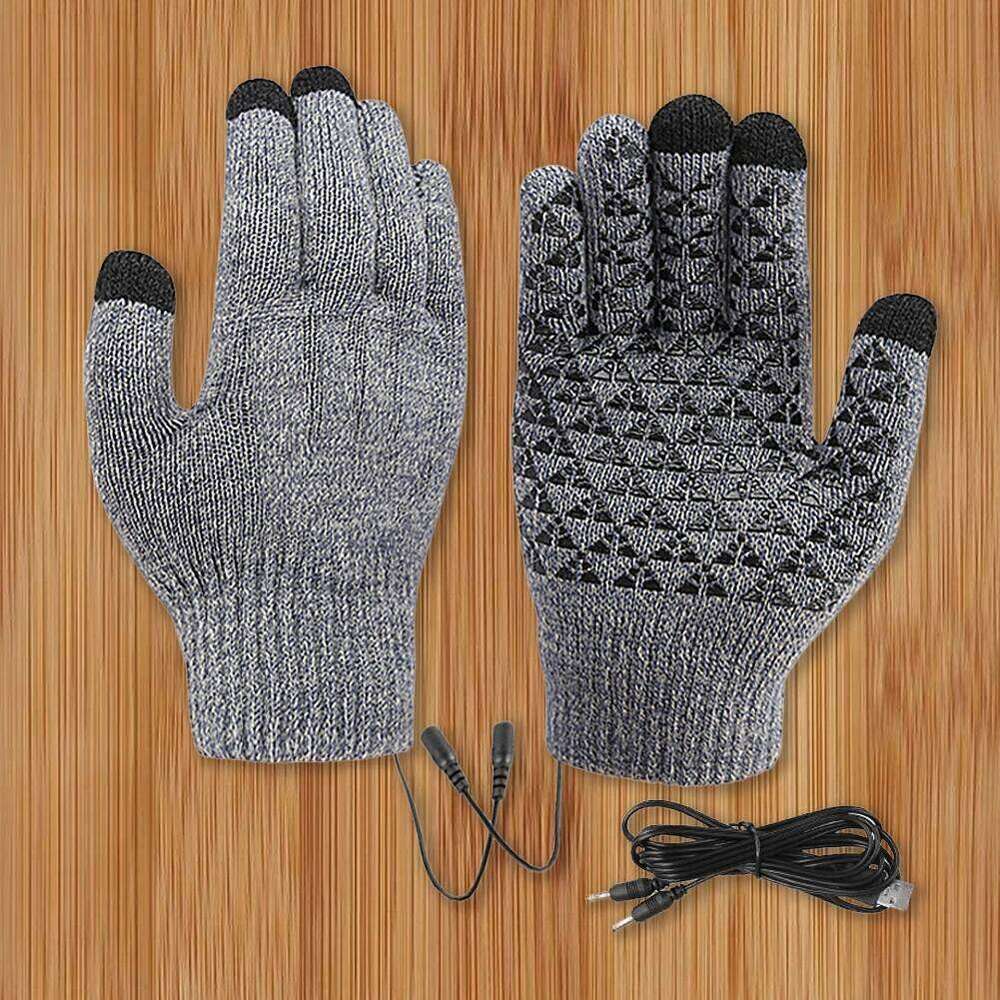 USB Electric Heated Gloves Full Finger Non-Slip Touch Screen Glove Windproof Thicken Thermal Knitting Mitts For Outdoor Cycling Y260115