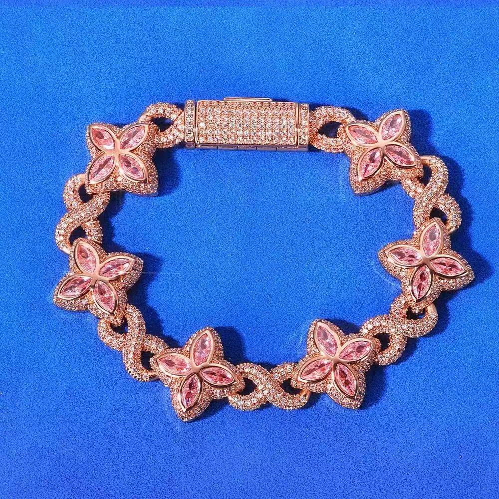 Fashion Style Unique Design Iced Out Hip Hop Jewelry S925 Silver Orange Moissanite Diamond Cleef Clover Infinity Cuban Bracelet