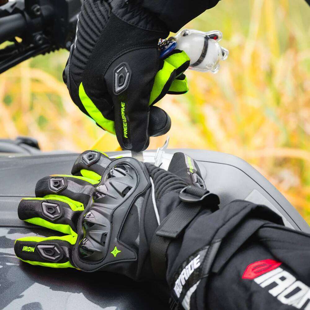 Men Winter Warm Waterproof Off-road Motorcycle Riding Reflective Touch Screen Outdoor Gloves Black Y260115