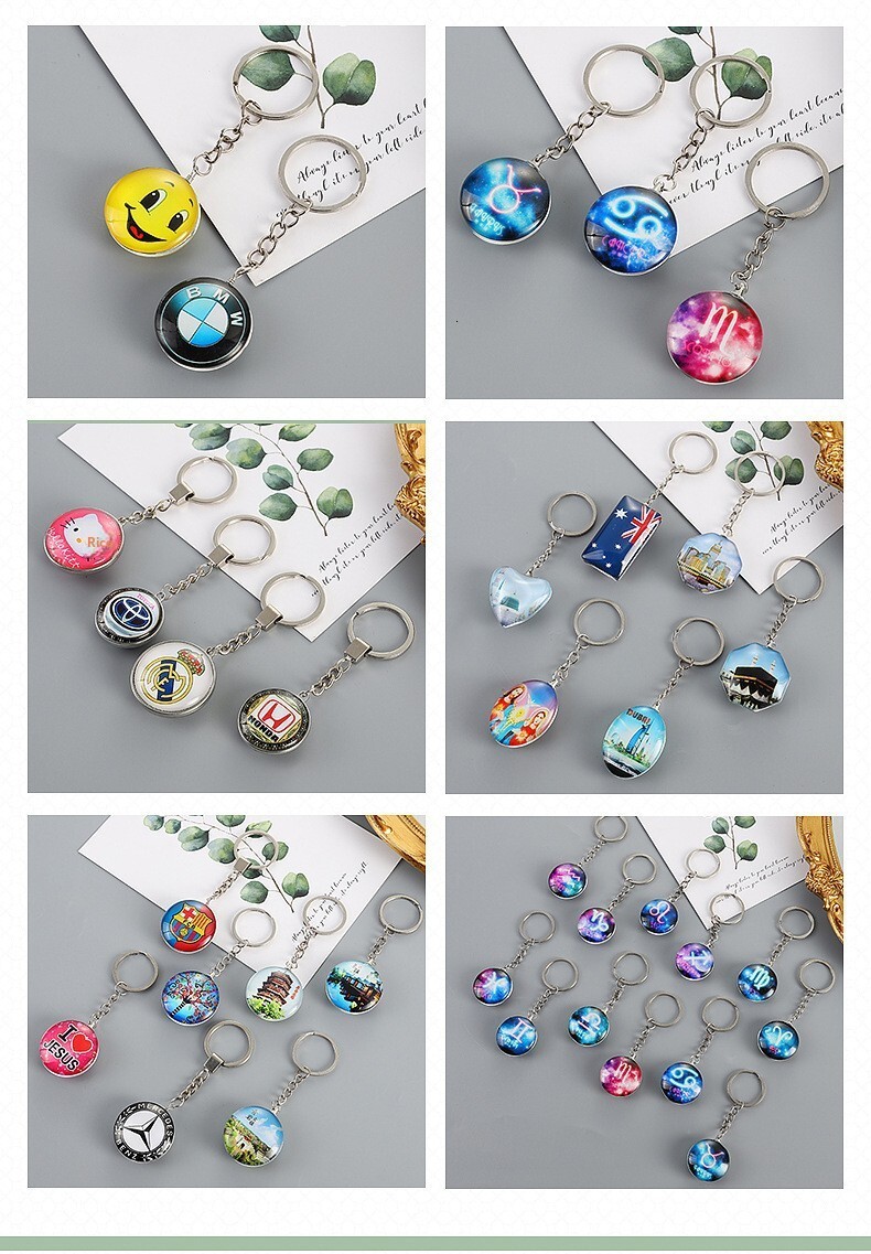 Time Gemstone Crystal Color Printing Keychain Constellation Pendant Travel Souvenirs High quality
