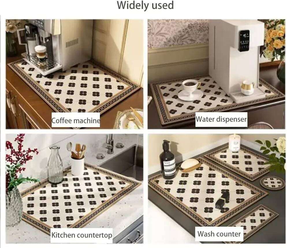 Diatomaceous Coffee Machine Kitchen Bar Absorbent Drainage Washable Thermal Insulation Scald Classical Floral Mat