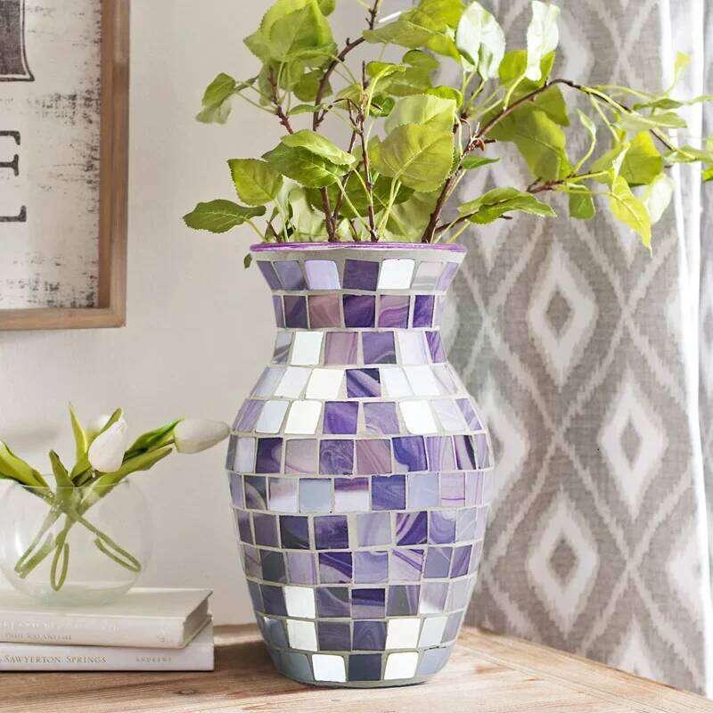 European Style Pastoral Mosaic Glass Vase, Pink Purple, Fashion Home and Restaurant Decoration Furnishings C260116