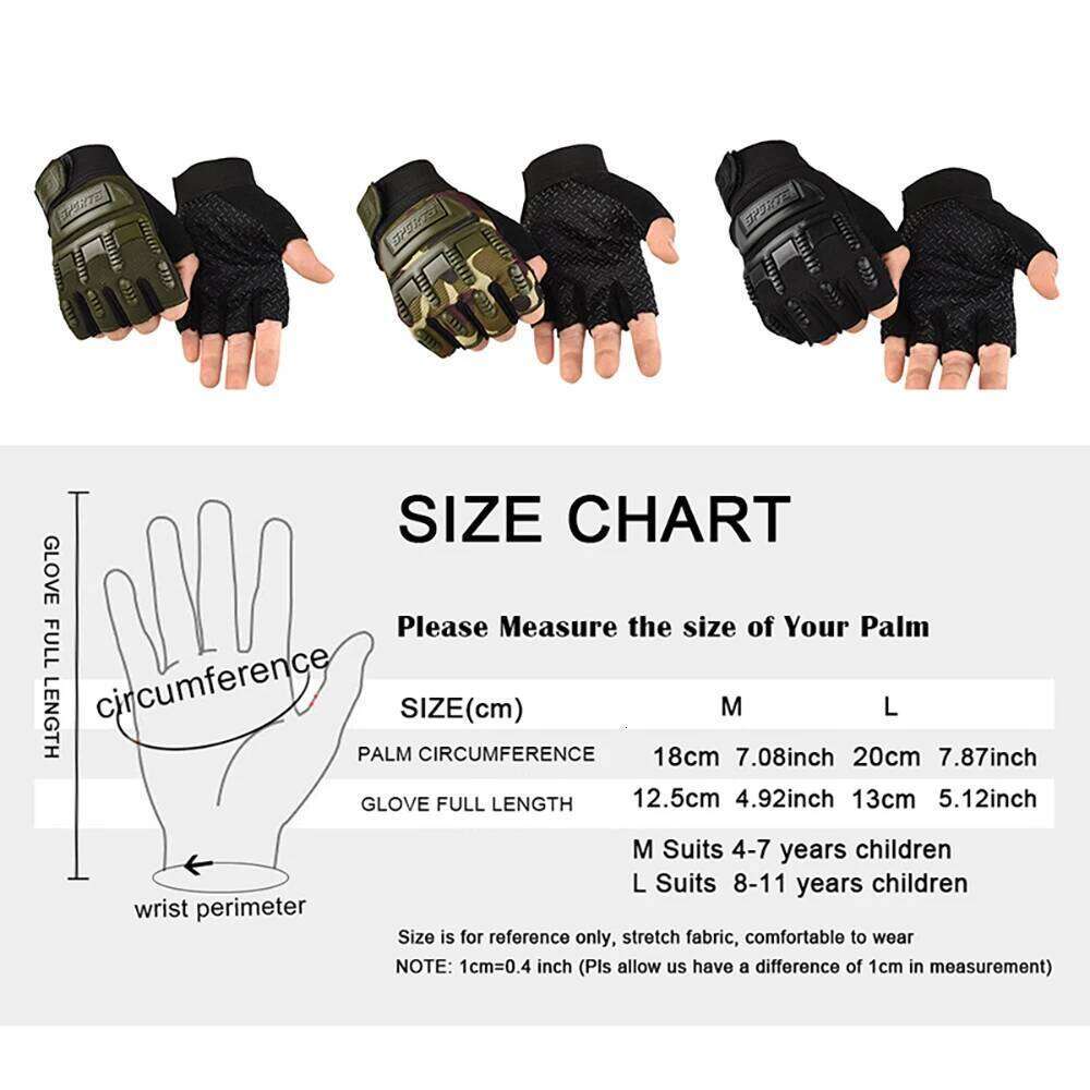 Kids 4-11 Years Cycling Half Finger Bike Tactical Glove Non-Slip Outdoor Sports Gloves for Boys and Girls W29 Y260115