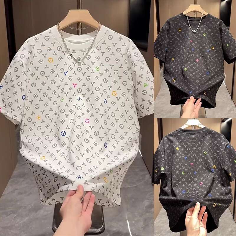 Round Neck Full Print Old Flower Short T-Shirt For Men 2025 Summer New Casual Versatile Stylish Cool Half Sleeve