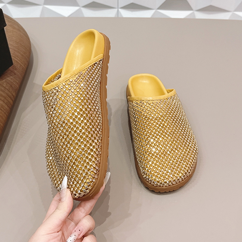 Luxury Crystals Clogs Rhinestone Sandals Summer Mules Half Slippers Rubber Outsole Sliders Hollow Mesh Shoes 1037