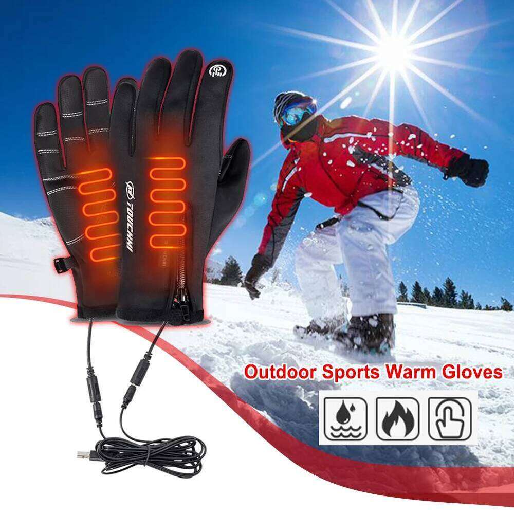 USB Touch Screen Heated Motorcycle Winter Ski Gloves for Cycling Running Driving Hiking Walking NO Battery Y260115
