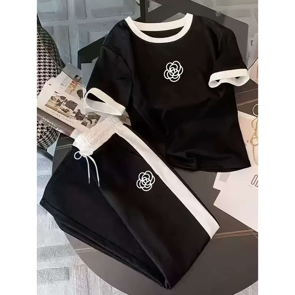Women's Leisure Sports Suit New Two-piece Set High Waist Pants fashion Sports Sets Short sleeved sportswear, casual wear, wide leg pants