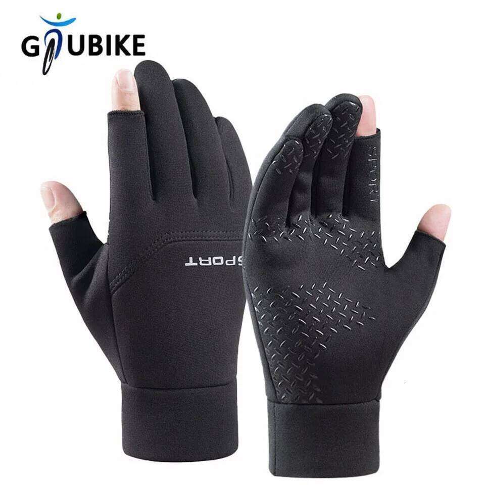 GTUBIKE Winter Men's Women Cycling Warm Anti-Slip Gloves for Fishing Sports Touch Screen Two Fingers Cut Y260115