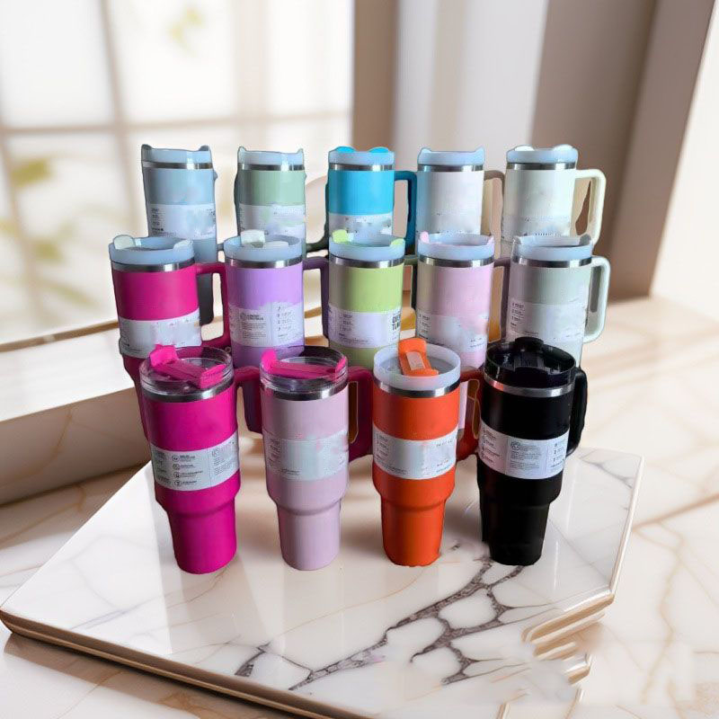 40oz Designer Water Bottle Car Cup Tumbler With Handle And Straw | Cup Holder For Travel |insulated Stainless Steel Mug |BPA Free Camping Cup