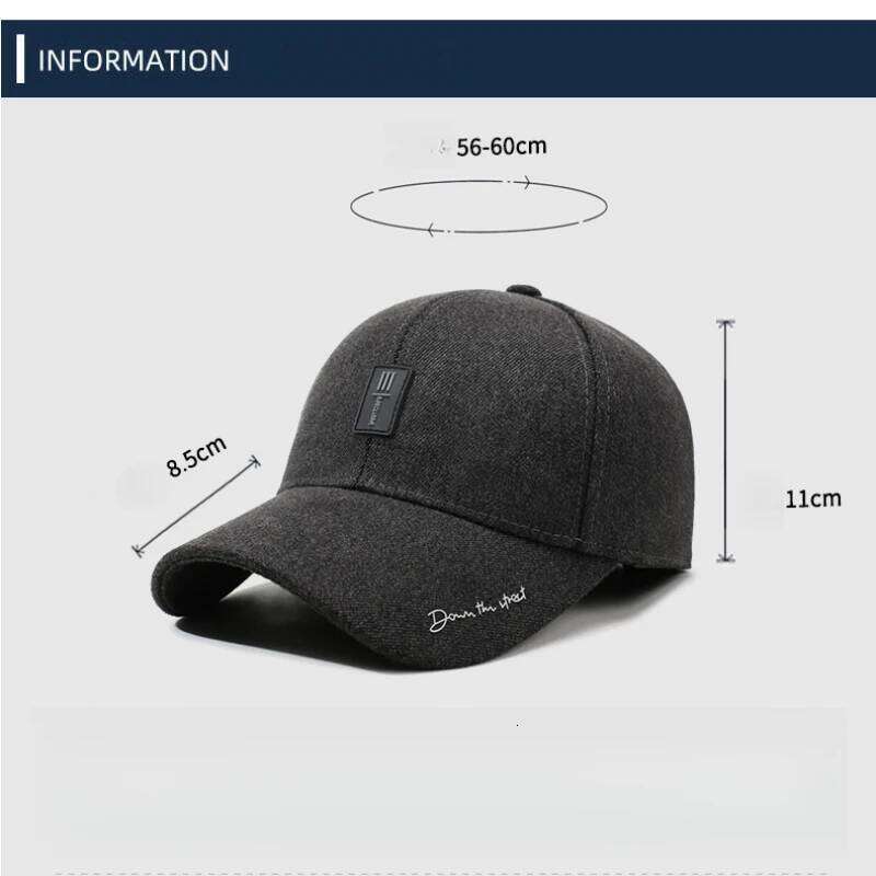 Men's Autumn/Winter Cotton Baseball Cap - Solid Color Dad Hat 56-60cm with Foldable Ear Flaps & Small Logo Y260115