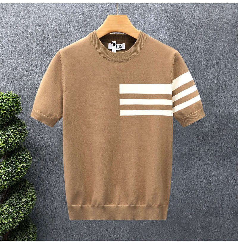 Summer Pullover Short T Shirt For Men Premium Round Neck Thin Knitwear New Simple Half Sleeve