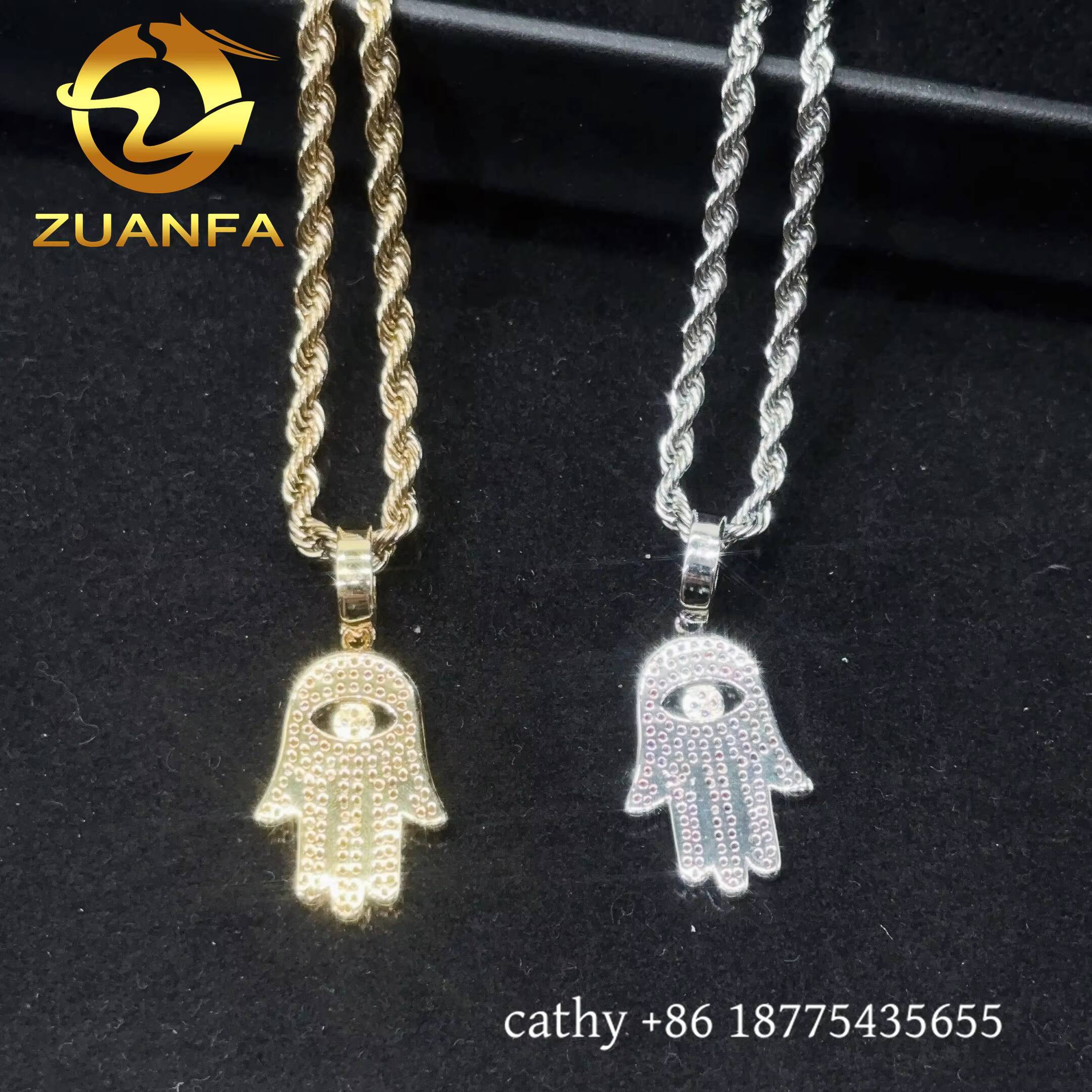 48h Shipping Mini Hand Hip Hop Pendant Sterling Silver 925 Iced Out Moissanite Hasma Pendant With Stainless Steel Rope Chain
