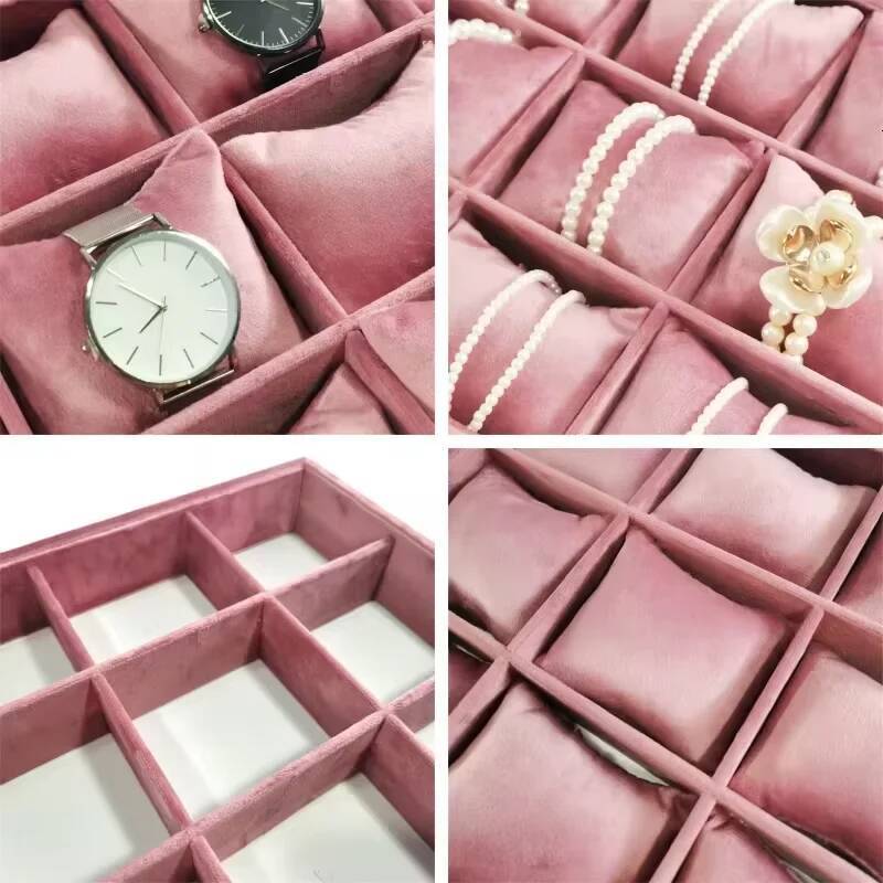 Velvet 12 Grid Stackable Jewelry Organizer with Adjustable Pillow,Watch Bracelet Bangle Necklace Display Tray for Store Counter ddmysept