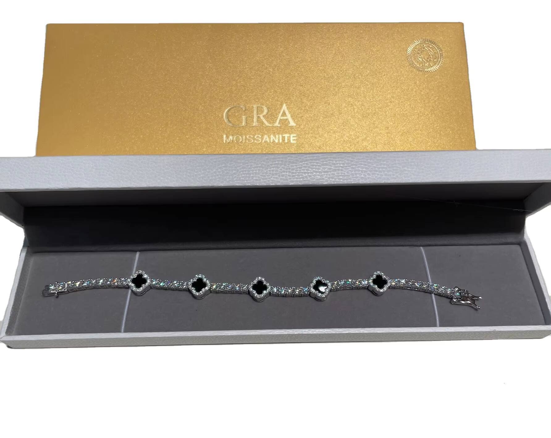 Fine 925 Silver Hip Hop Tennis Clover Bracelet 3MM Moissanite Chain Passes Test Fashion Jewelry Bracelets for Men