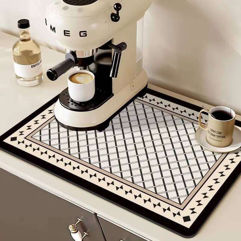 Home Decor Non-slip Quick Dry Retro Kitchen Mat Coffee Maker Drain Pad Dish Drying Tableware Placemat for Living Room Dining Room Bedroom Washable