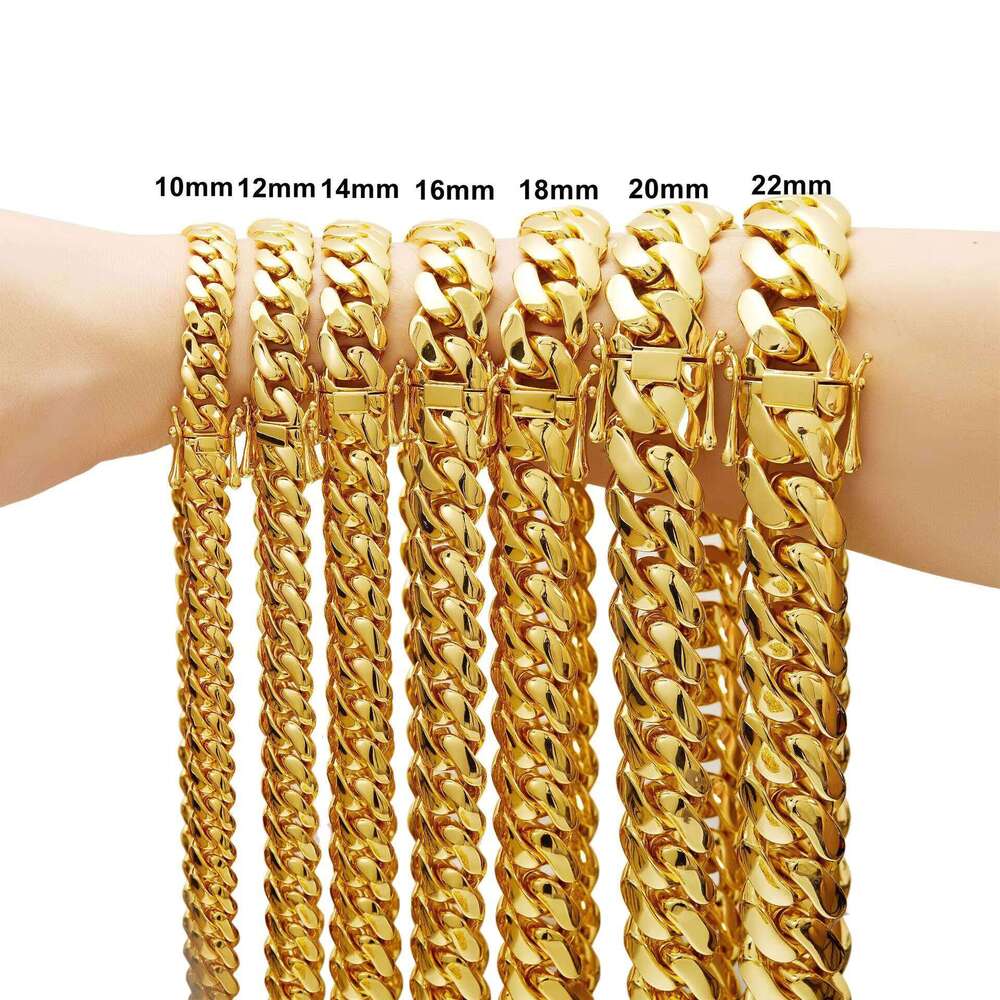 High quality S925 necklace 10MM-22MM Miami Cuban necklace Hip hip chain gold-plated antioxidant fashion for both men and women