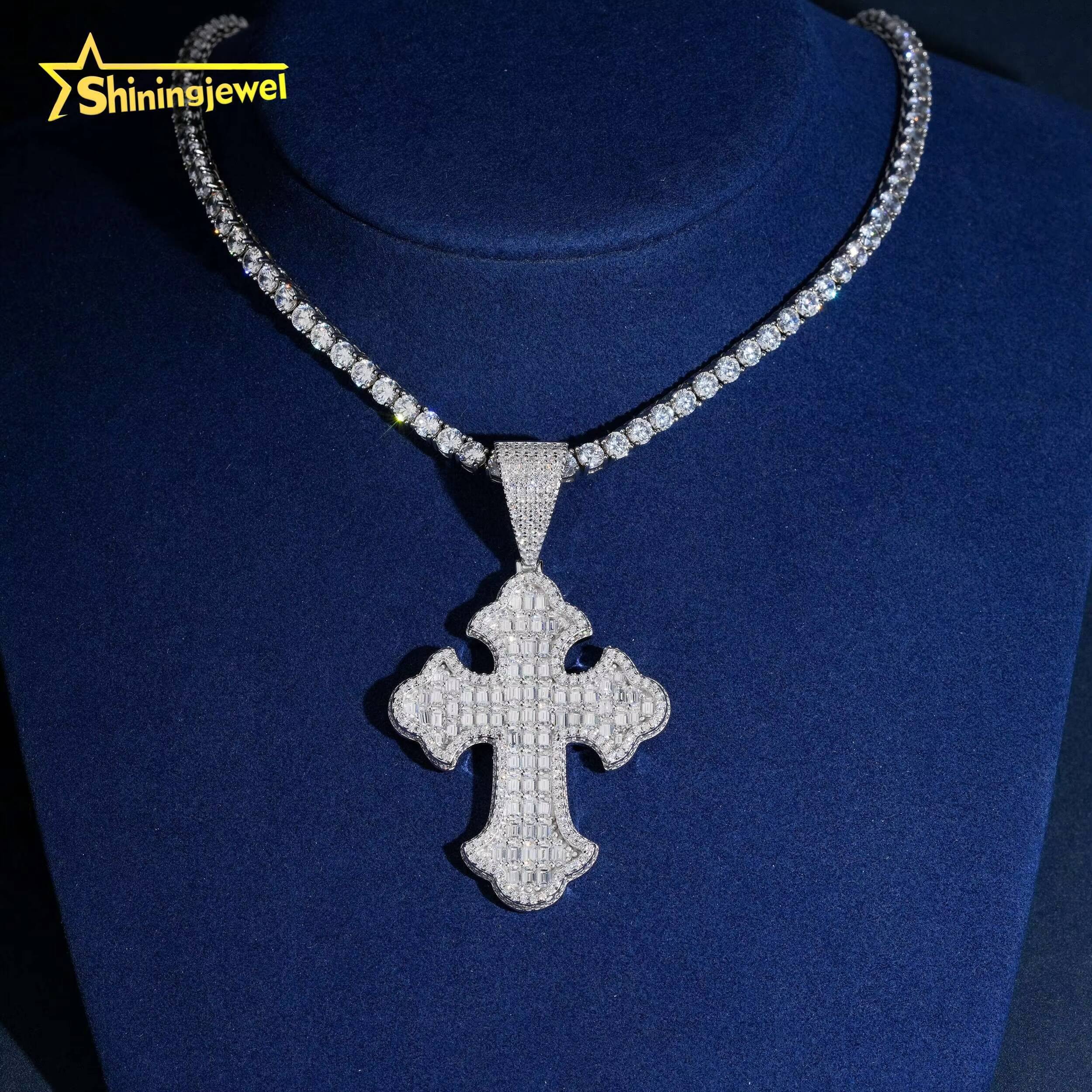 Custom Iced Out Pendant Hip Hop Jewelry VVS Moissanite Cross Pendant GRA Certificated Luxury 925 Silver Moissanite Pendant