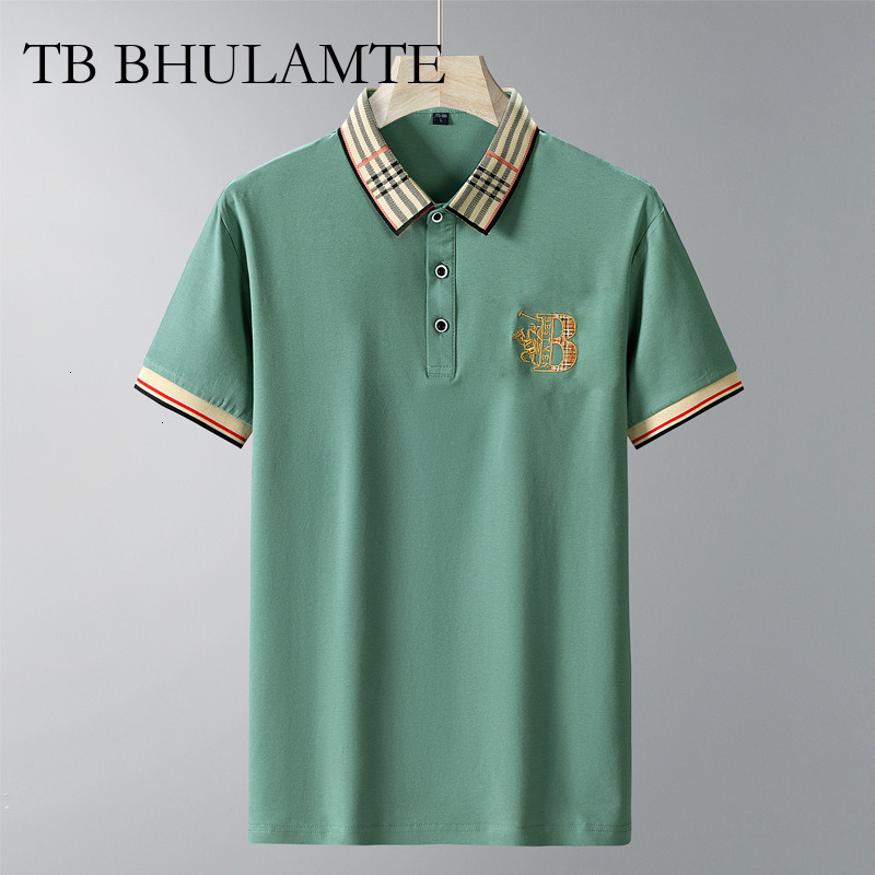 TB BHULAMTE Luxury Brand Designer Clothes Fashion Summer New High-Quality Pure Cotton T-Shirt Men's Polo Shirt Top Public Version Solid Color Emb