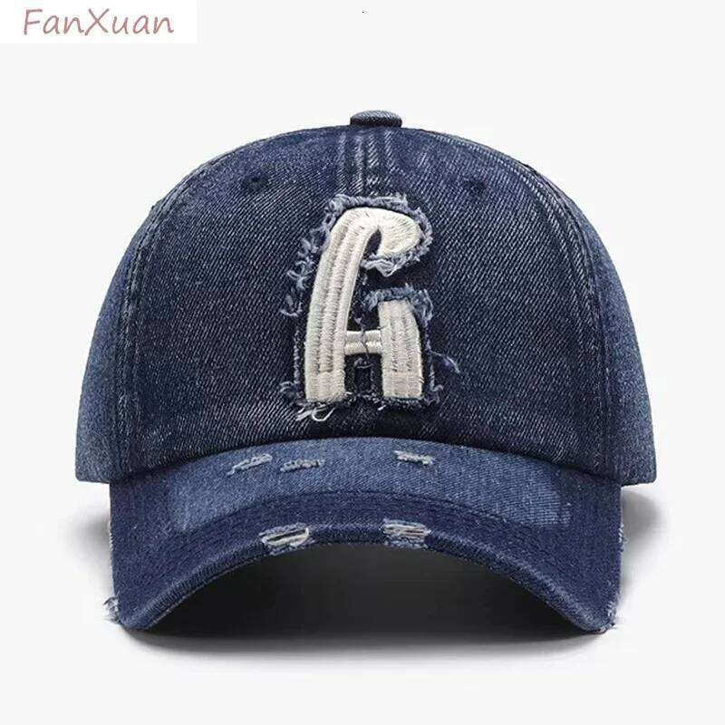 Denim Baseball Cap for Men Cotton Faded Distressed Ripped Women Caps Jean Blue Trucker Hats Big Letters Unisex Style Y260115