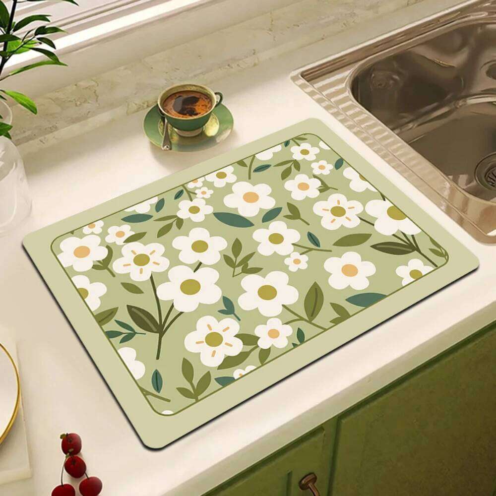 White tulip tableware dry soft drainage mat, high water absorption and wear-resistant coffee machine mat, kitchen table decoration mat