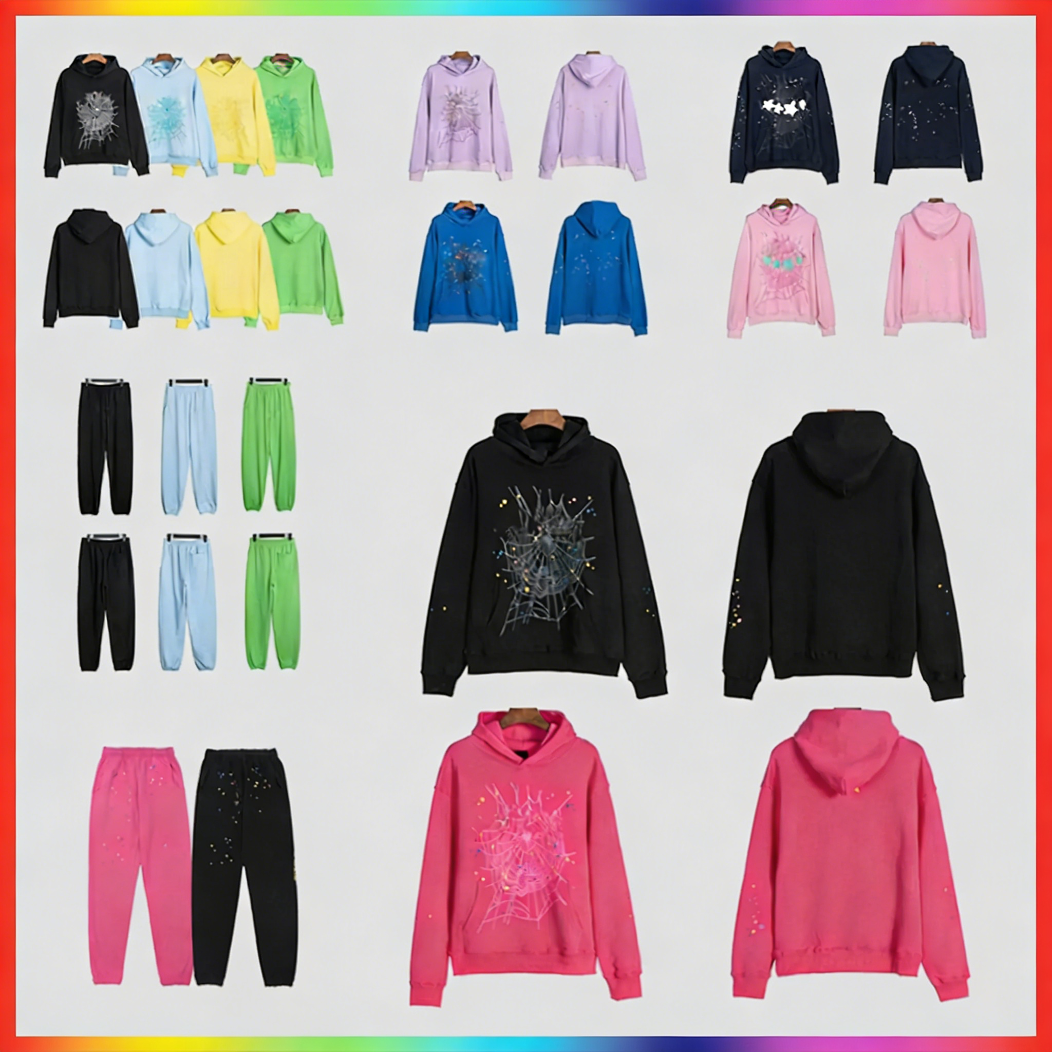 2026 Mens 5A Web Hoodie for men Sweatshirts Hoody Women polo grid cobweb pink Spider hoody Tracksuit Print Pullover net pants suit Trousers 005