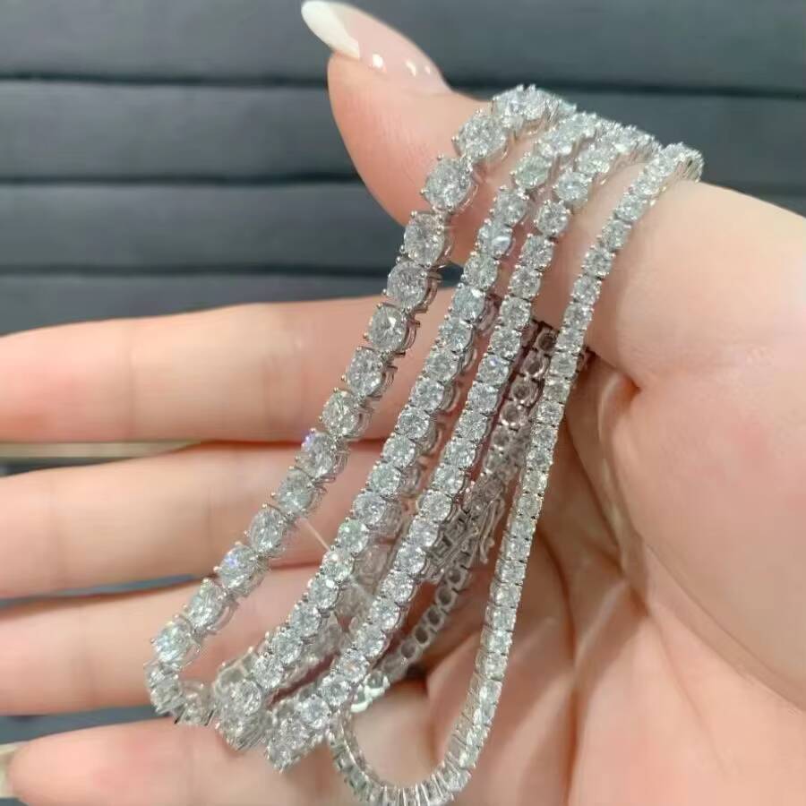 Custom Luxury 18k Gold Lab Grown Diamond Women Fashion Bracelets 14k Gold Hpht Lab Diamond Jewelry Tennis Link Chains