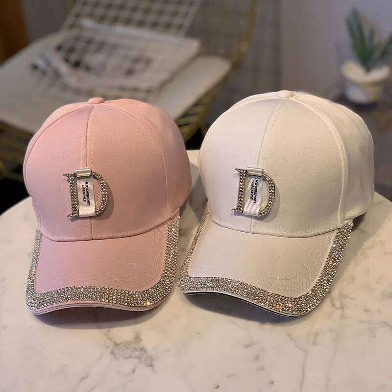 Glitter Rhinestone Letter D Baseball Caps Trendy Women Cotton Blingbling Snapback Hip Hop Cap Outdoor Women's Sun Hat Y260115