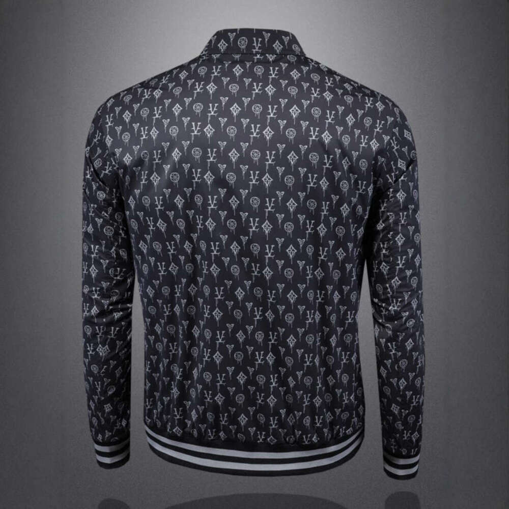 Spring And Autumn Coat European High-End Turn-Down Collar Printed Jacket Trendy Handsome Casual Men's Clothing