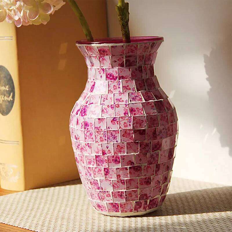 European Style Pastoral Mosaic Glass Vase, Pink Purple, Fashion Home and Restaurant Decoration Furnishings C260116