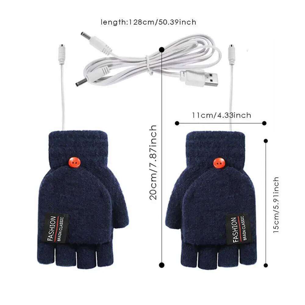 USB Heated Touchscreen Double-Sided Heating Fingerless Hands Electric Thermal Gloves Winter Warmer Y260115
