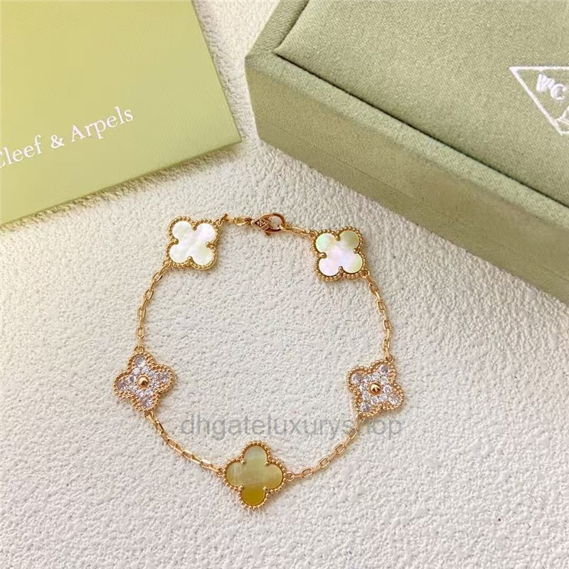 jewelery clover bracelet vanly cleef jewelry Four-leaf Clover Five-flower Bracelet for Women Lucky Diamond Flower Charm