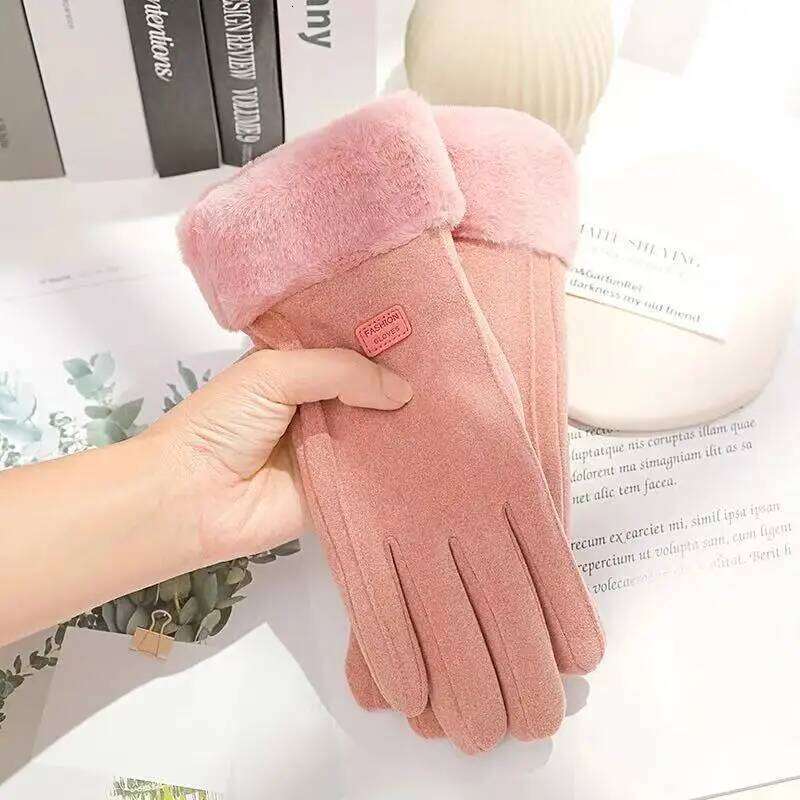 Women Winter Thick Plush Fashion Warm Suede Outdoor Guantes Lady Touchscreen Driving Gloves Sports Cycling Mittens Y260115