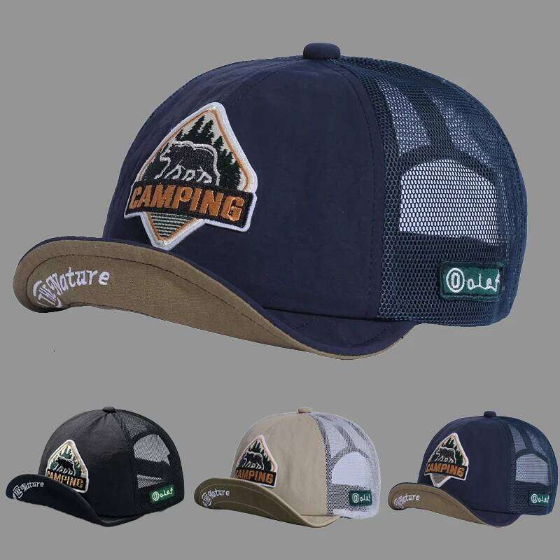 Big Size Short Visor Baseball Cap Breathable Dad Mesh 5 panel Caps Men Adjustable Bone Trucker Outdoor Flat Brim Running Hat Y260115