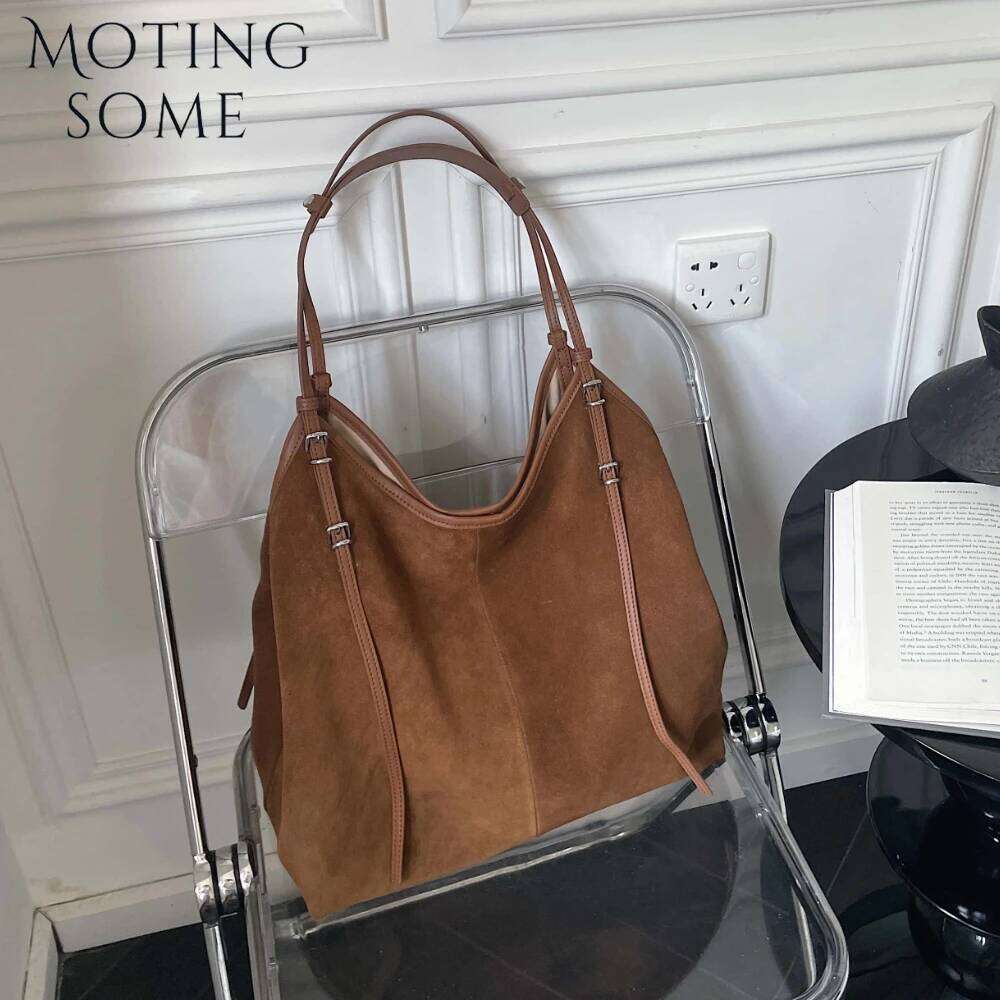 Luxury Shoulder Bags Totes Hobo Motingsome Oversized Suede Leather Bag Women Winter Large Frosted Cowhide Shopper Handbag And Underarm Purse New SENYY