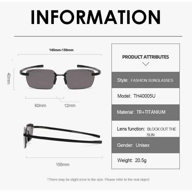 TAG hezekiah Outdoor Sunglass men Ultra Light Pure Titanium Rimless Sunglasses UV400 Protection TH40005U 26H0116