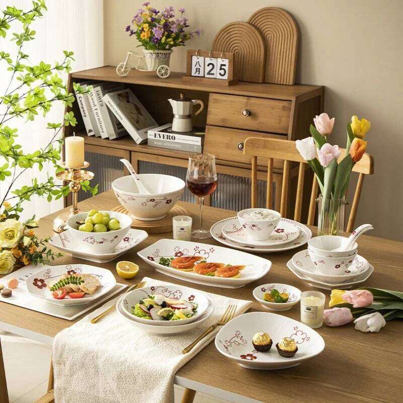 Ceramic Tableware Kitchenware Sets, Chinese Style Porcelain Dinner Plates, Soup Bowls, Cup Saucers for Dining Room, Living Room Household Decor