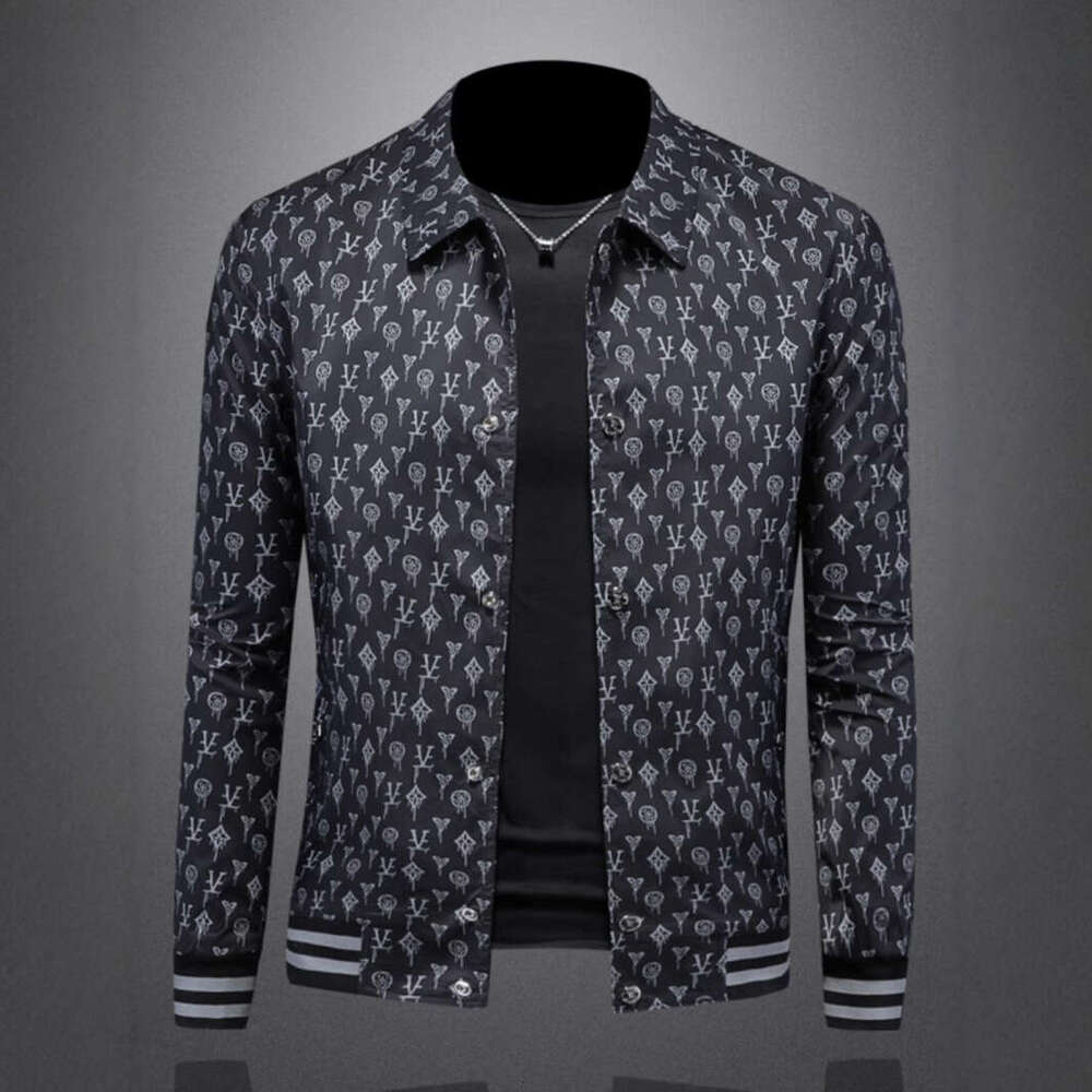 Spring And Autumn Coat European High-End Turn-Down Collar Printed Jacket Trendy Handsome Casual Men's Clothing