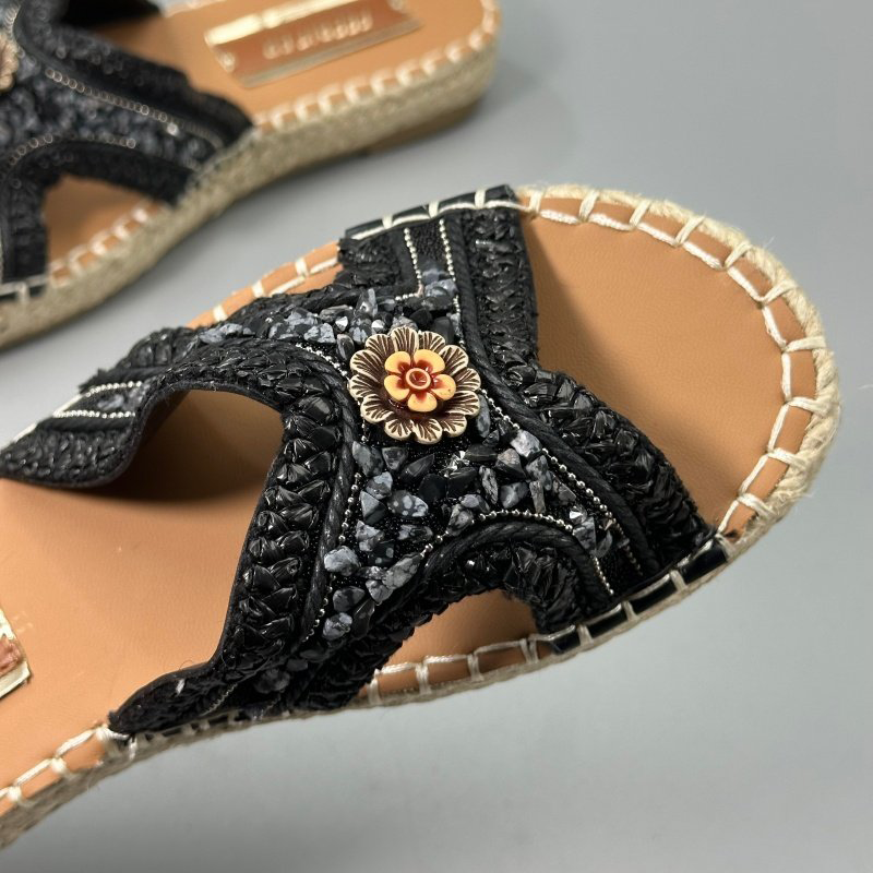 Slippers Embroidered Flowers Platform Women Fashion Floral Espadrilles Shoes Female 2025 Outdoor Flat Heel Casual Slides Woman
