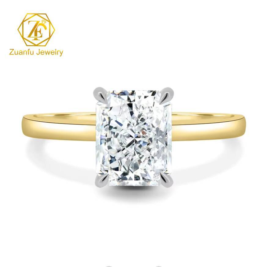 Custom Radiant Moissanite 3CT 7x9mm Ring 18k Rose Solid Gold Moissanite Diamond Mosan Ring for Women