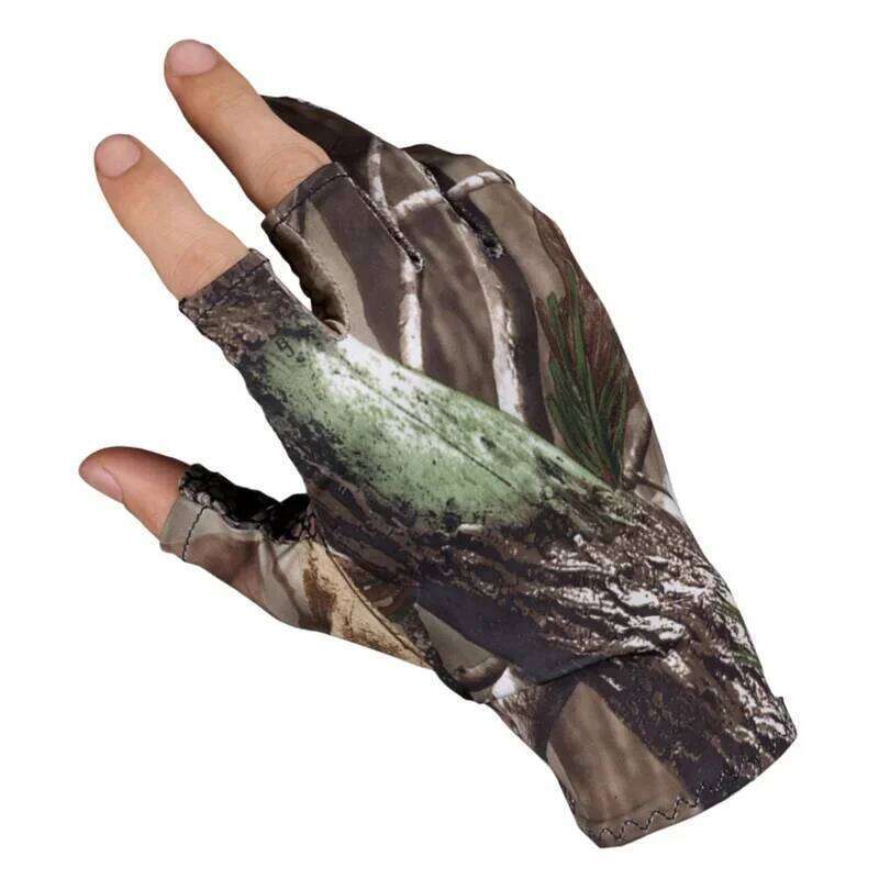 Camo Fishing Anti-Slip Elastic Thin Mitten 3 Fingers Cut Camping Cycling Hunting Half-Finger Gloves Camouflage Y260115