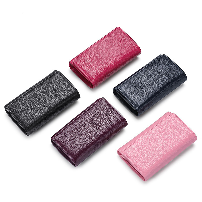 Top Layer Lychee Grain Leather Key Wallet for Women Short Multi-Functional Wallet 70 off Fashion Leather Home Door Key Wallet