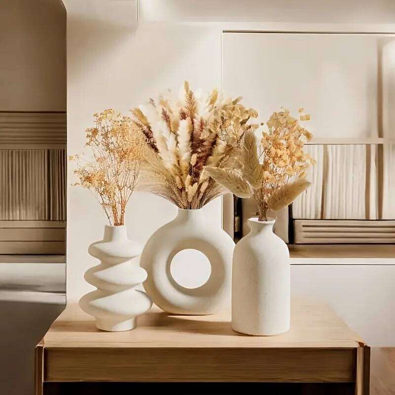 Set of 3 White Ceramic Bohemian Vase Set, Creative vase ornaments, Wedding home living room Bedroom decoration C260116