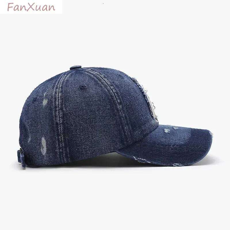 Denim Baseball Cap for Men Cotton Faded Distressed Ripped Women Caps Jean Blue Trucker Hats Big Letters Unisex Style Y260115