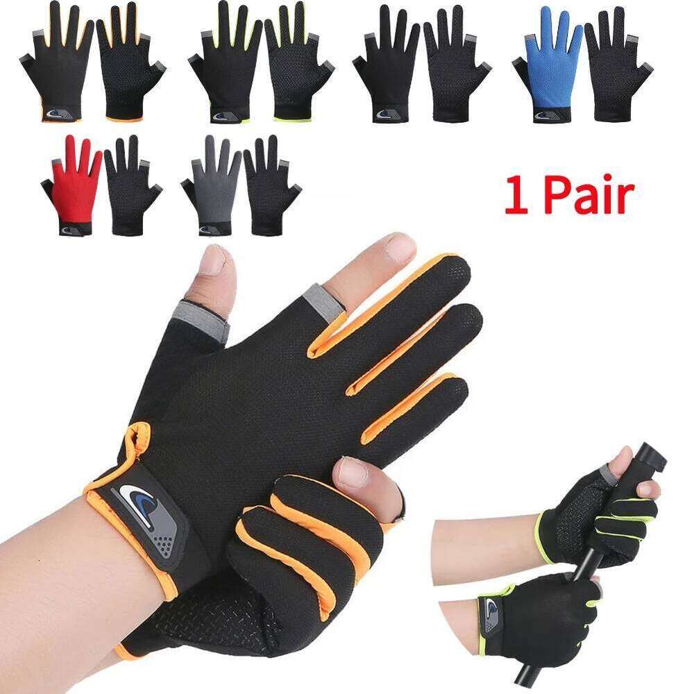 1 Pair Protective Gloves 2 Cut Fingers Fingerless Men Women Anti-slip Fishing Wear Pesca Fitness Cycling Glove Y260115