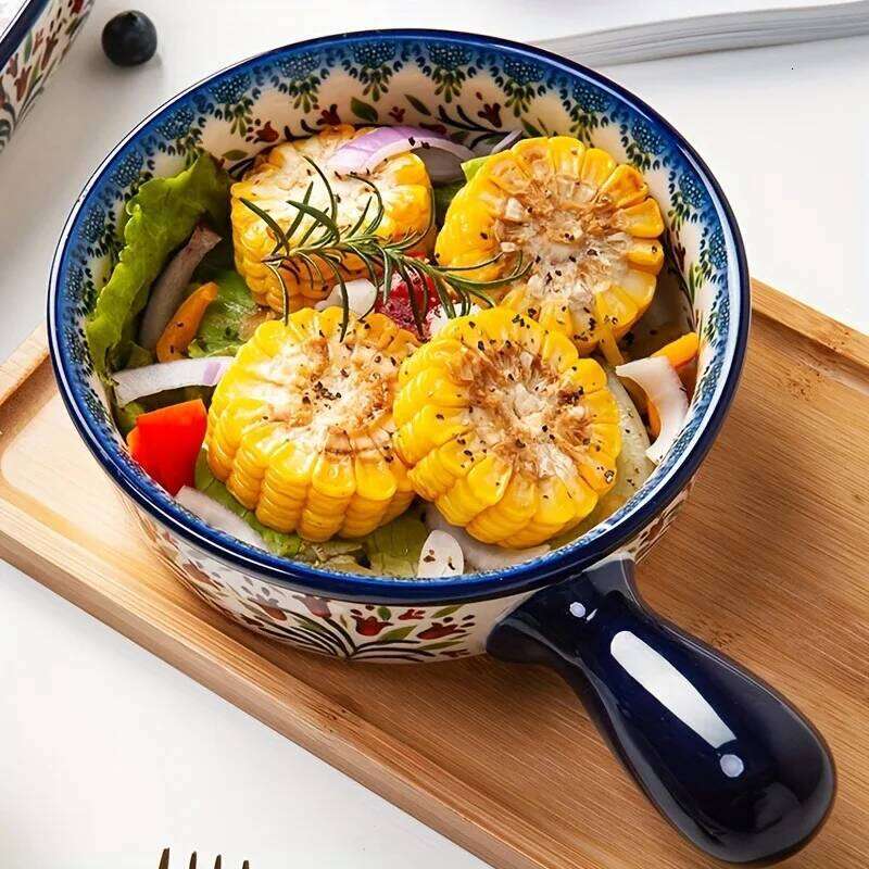 Dining Room Tableware Vintage Style Casserole Dish, All-Season Oven Baking Pan with Handles, Microwave Safe Ceramic Kitchenware for Living Room