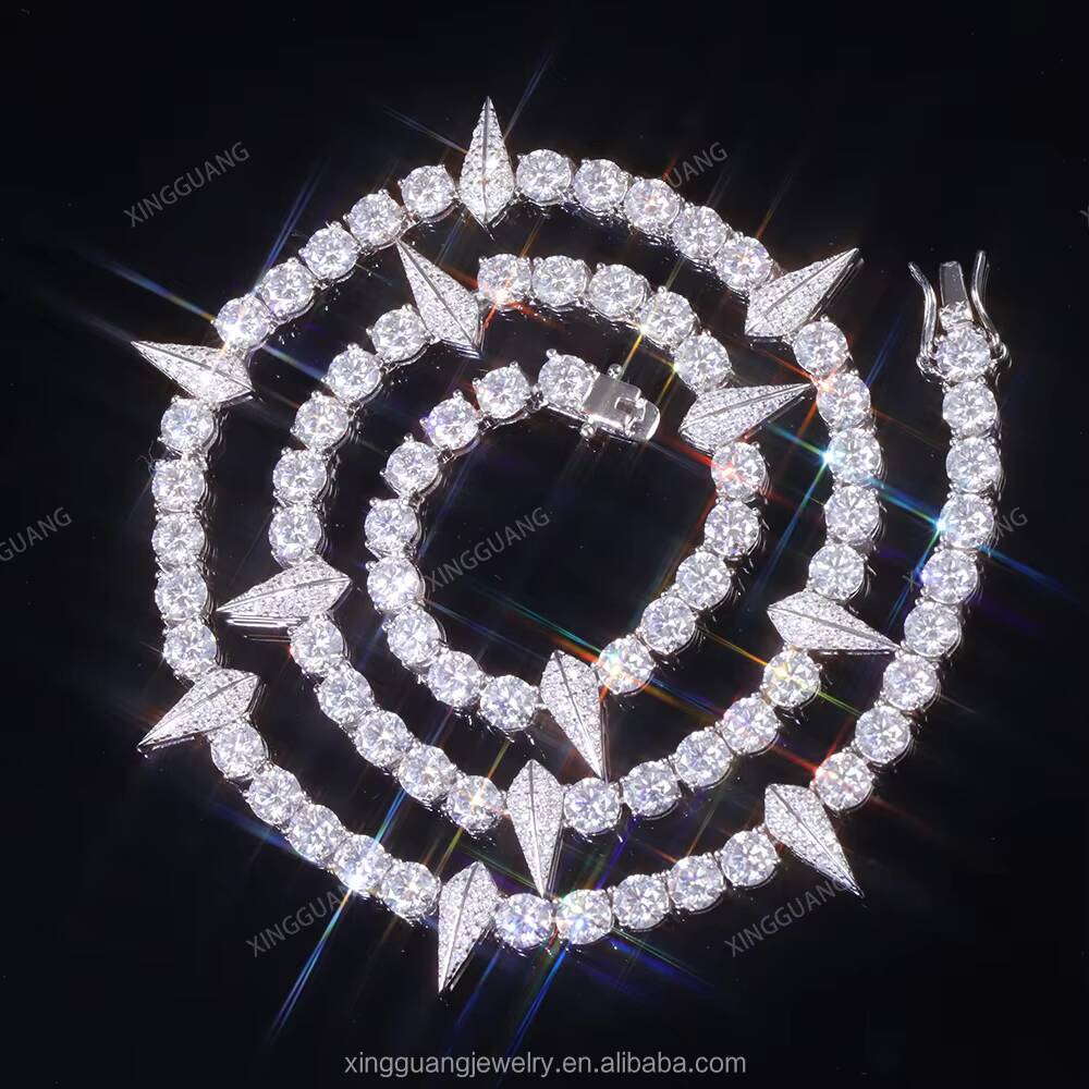 New Design Spiked Style VVS Diamond Tennis Chain Hip Hop Jewelry 4mm 5mm S925 Silver GRA Moissanite Tennis Chain Necklace