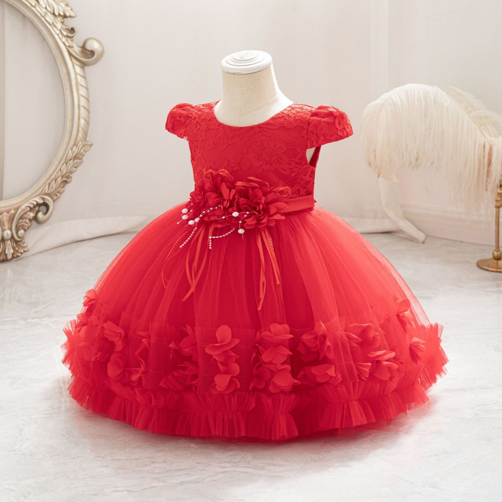 Baby Girls Flower Princess Dress 1 2 Years Old Birthday Party Christening Gown Kids Children Bridesmaid Wedding Dress 3-10 Years LJ201221
