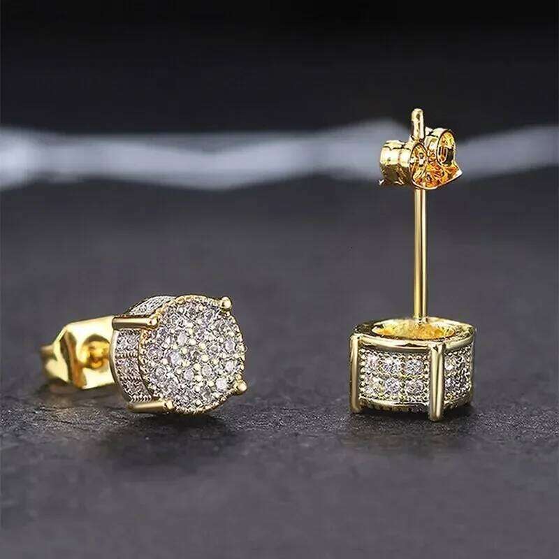 Valentine's Day Gold Silver Color Round Ear Studs for Women/Men Fashion 4 Claw Shiny Rhinestone Stud Earrings Punk Luxury Design Jew 26H0115