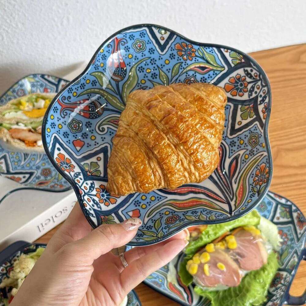 Bohemian ceramic set, double eared household steamed fish high value salad plate, cooking plate